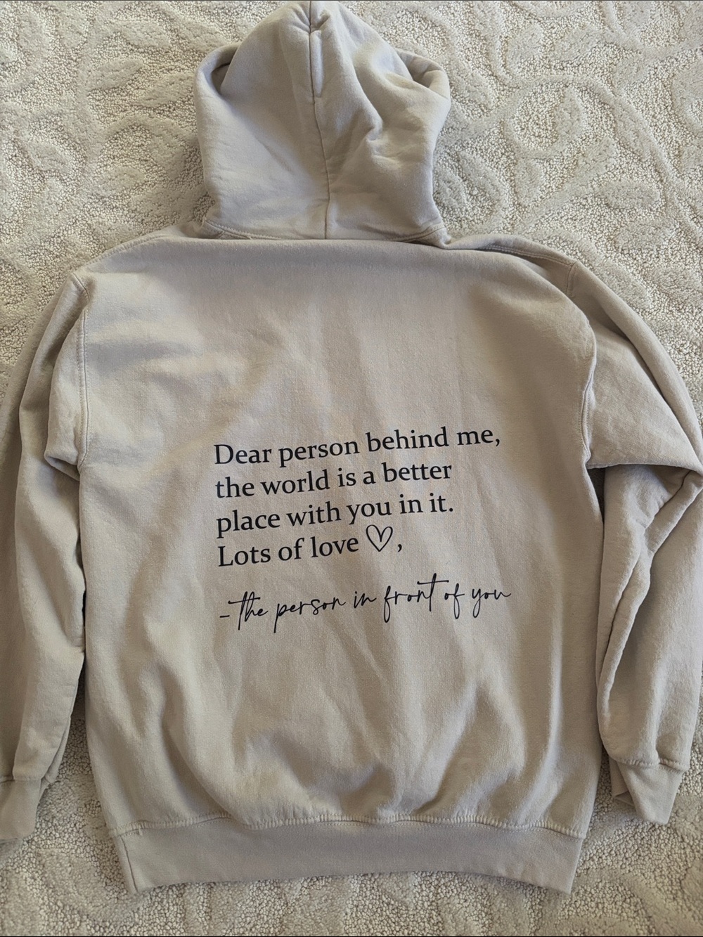Beige Graphic Hoodie with Positive Quote